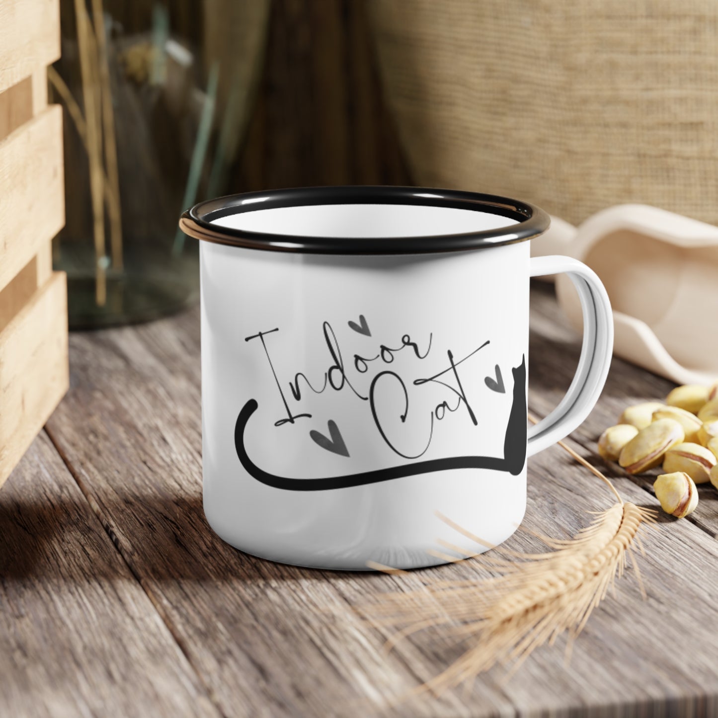 Indoor Cat Enamel Camping Mug – For the Great Indoors Enthusiast