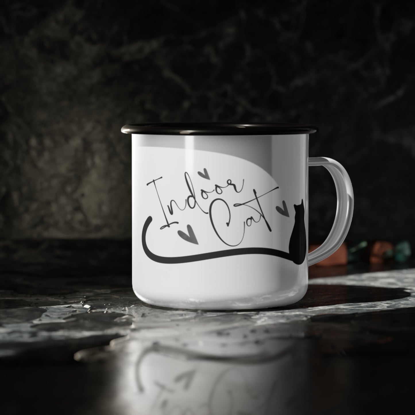 Indoor Cat Enamel Camping Mug – For the Great Indoors Enthusiast